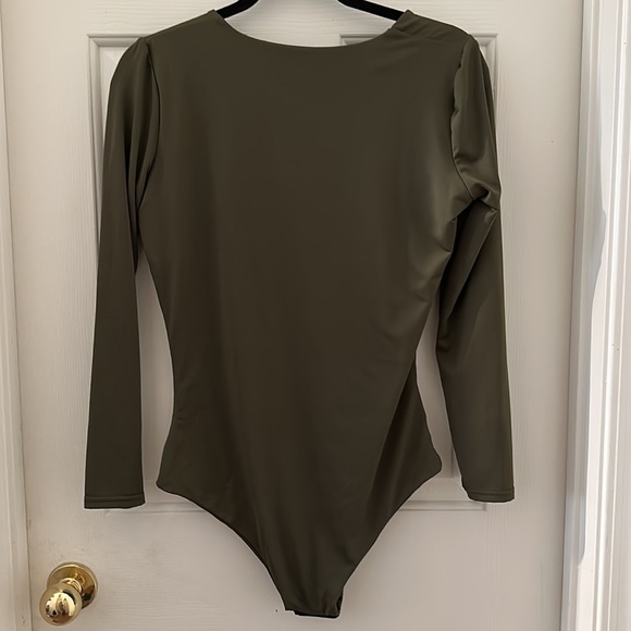Olive Green Deep V Bodysuit - Picture 2 of 2